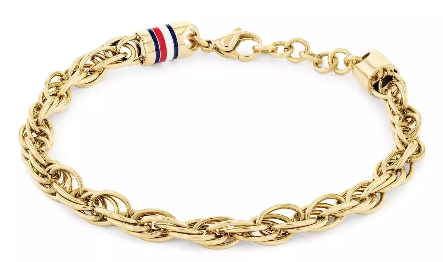 Bransoletka TOMMY HILFIGER 2790500 wykonana z wysokiej jakości stali szlachetnej i złotej powłoki IP. Elegancka bransoleta o efektownym splocie. Jest to świetny pomysł na prezent, który podkreśli wyczucie stylu oraz ak.webp