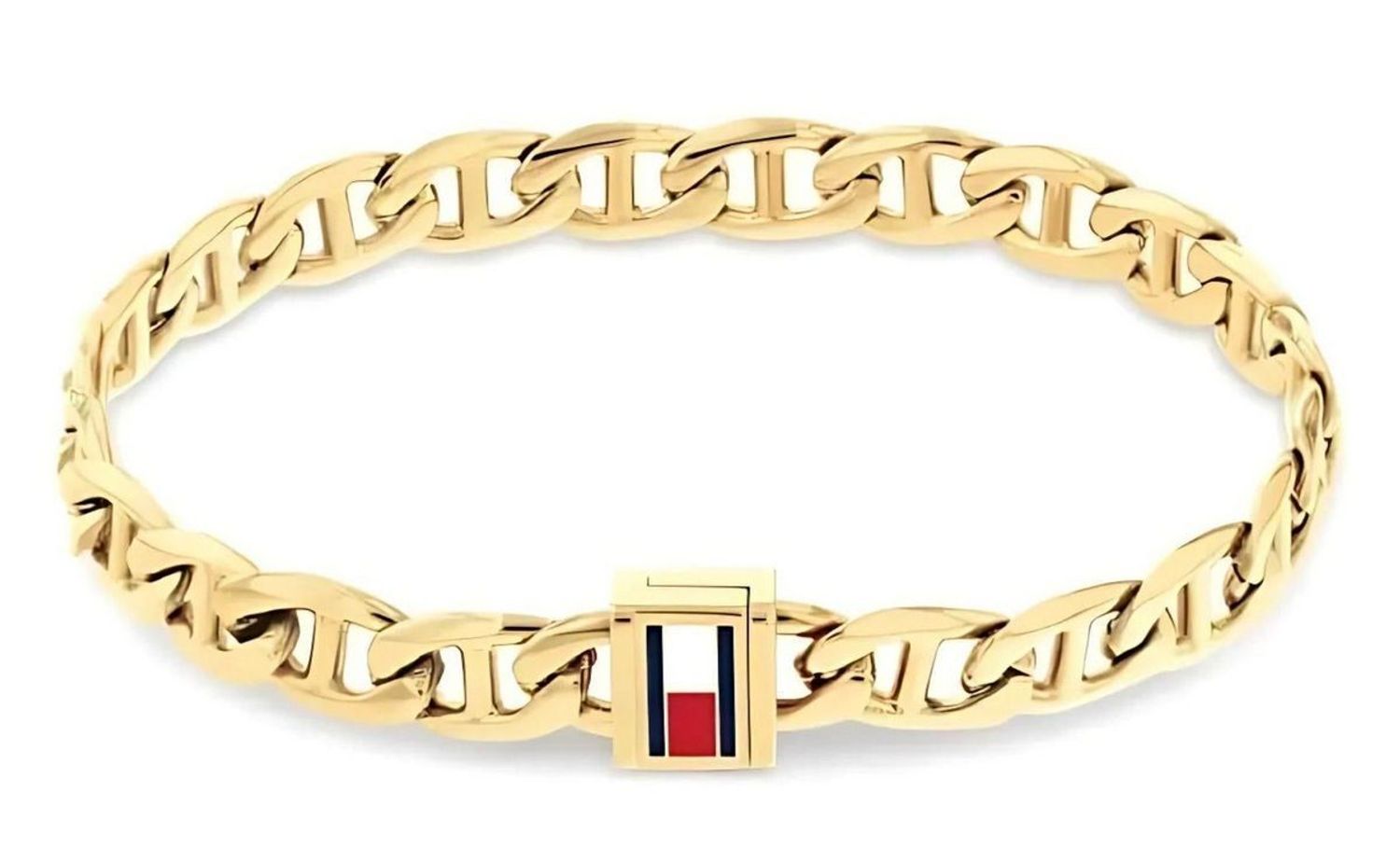 Złota bransoletka męska Tommy Hilfiger 2790646 – pozłacana stal 316L, splot curb chain, bezpieczne zapięcie fold-over, detal w barwach marki. Idealna do eleganckich i casualowych stylizacji.1.jpg