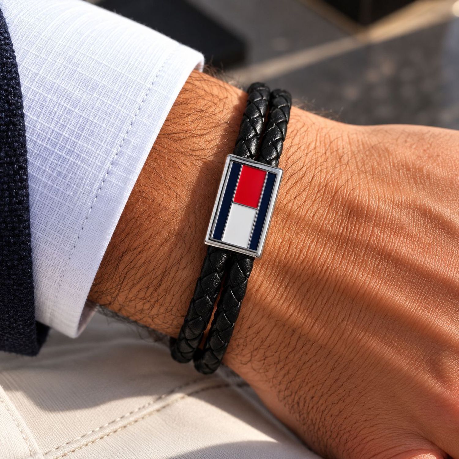 Bransoletka męska Tommy Hilfiger 2790755 – czarna skórzana pleciona z logo, 20 cm.jpg