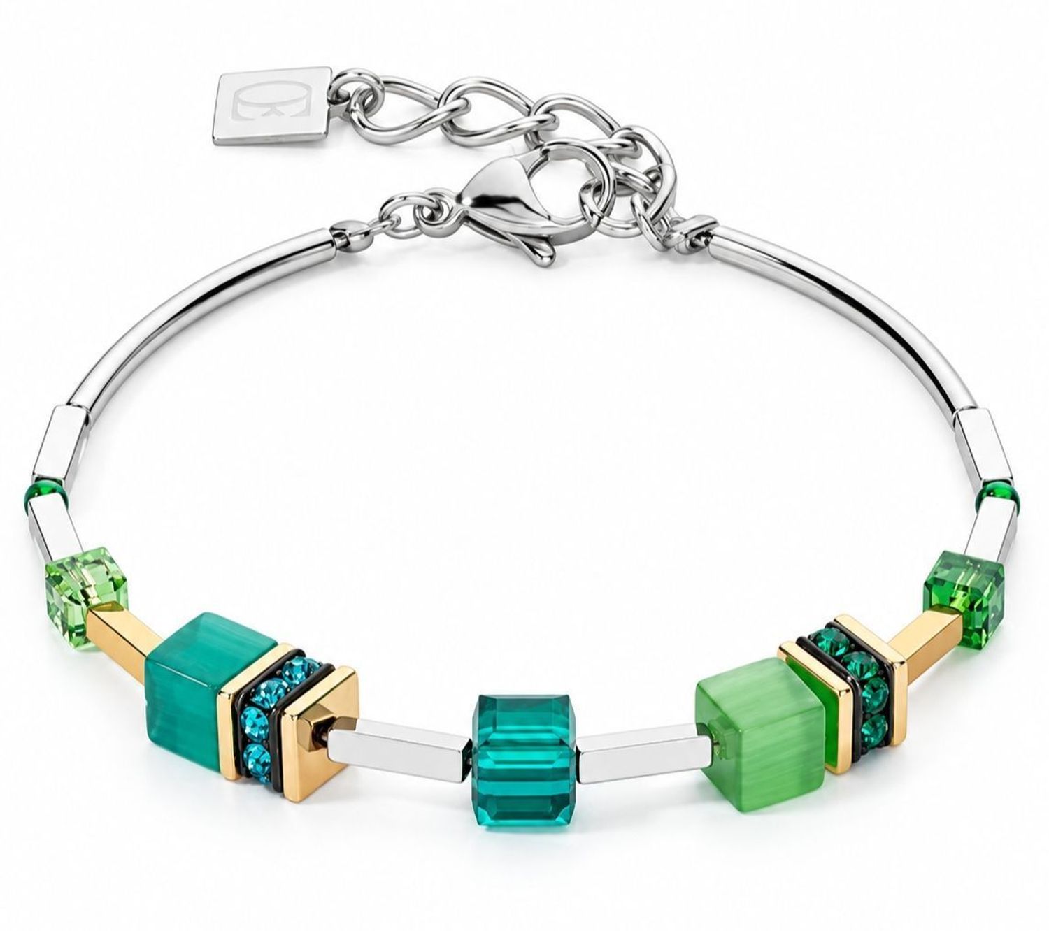 Bransoletka damska GeoCUBE® stal Swarovski® niebiesko-zielona 18,5 + 3 cm (1).jpg