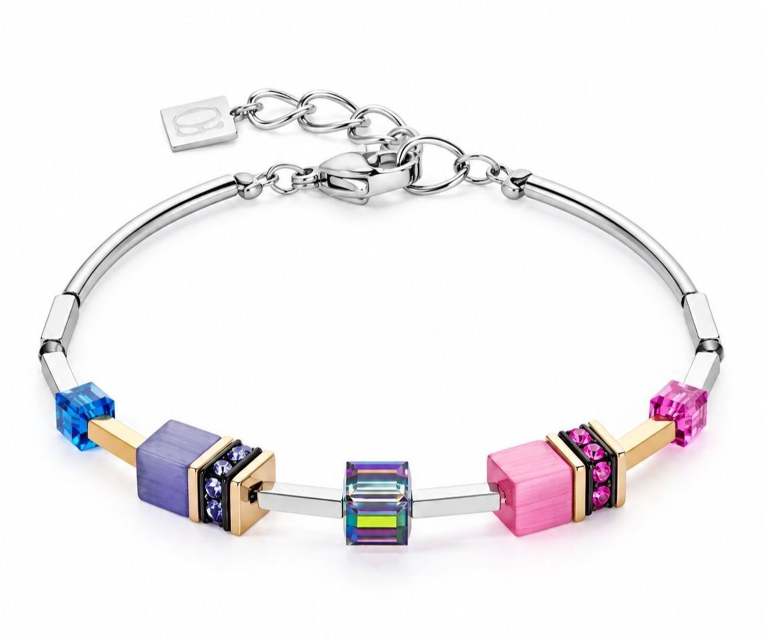 Bransoletka Coeur de Lion 2800301500 GeoCUBE® Iconic Lite Rainbow tęczowa srebrna (1).jpg