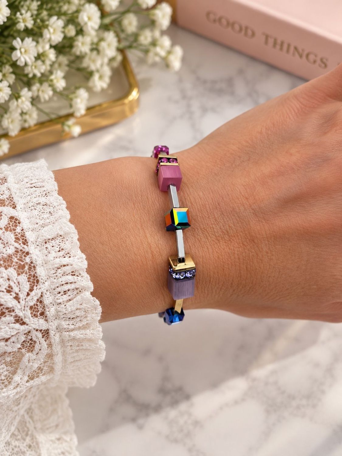 Bransoletka Coeur de Lion 2800301500 GeoCUBE® Iconic Lite Rainbow tęczowa srebrna (1).jpg