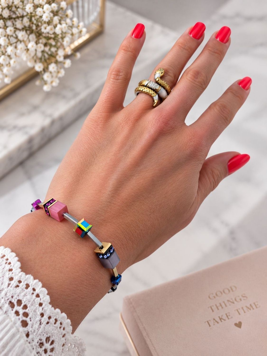 Bransoletka Coeur de Lion 2800301500 GeoCUBE® Iconic Lite Rainbow tęczowa srebrna (1).jpg