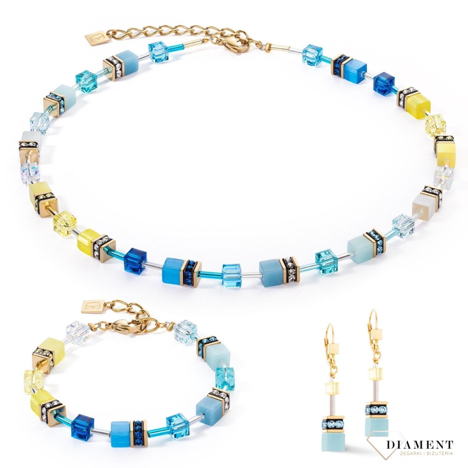 Bransoletka damska Coeur De Lion GeoCUBE® Iconic turkusowo żółta 2838300601. COEUR DE LION to nowy koncept biżuterii, wykonanej ręcznie, przy użyciu naturalnych kamieni oraz wysokiej jakości materiałów kryształy Swarovski®, syntetyczne tygrysi1.jpg