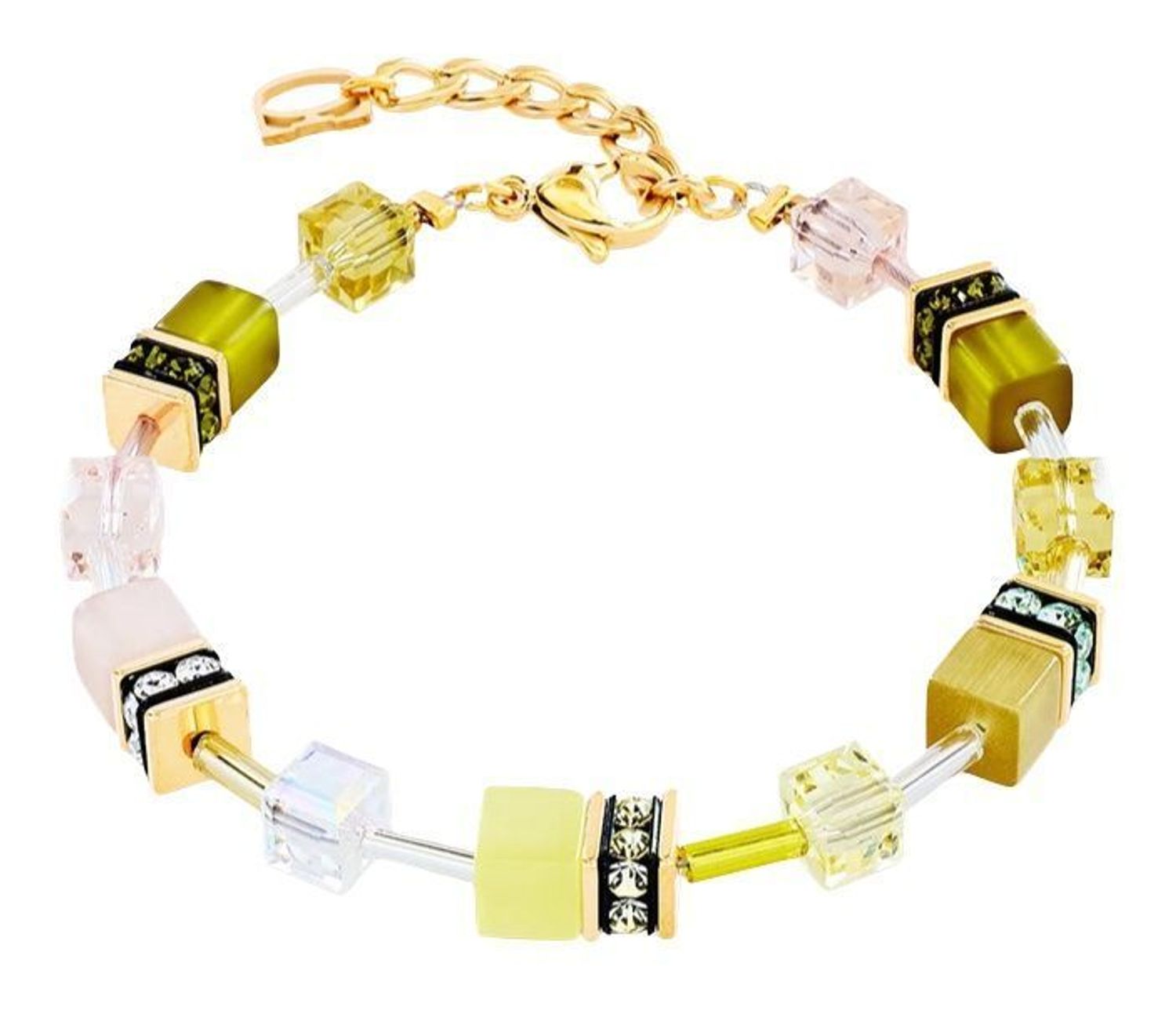 Bransoletka damska Coeur de Lion GeoCUBE® Iconic Olive Blossom 283830-0901 – złota, oliwkowo-zielona (1).jpg