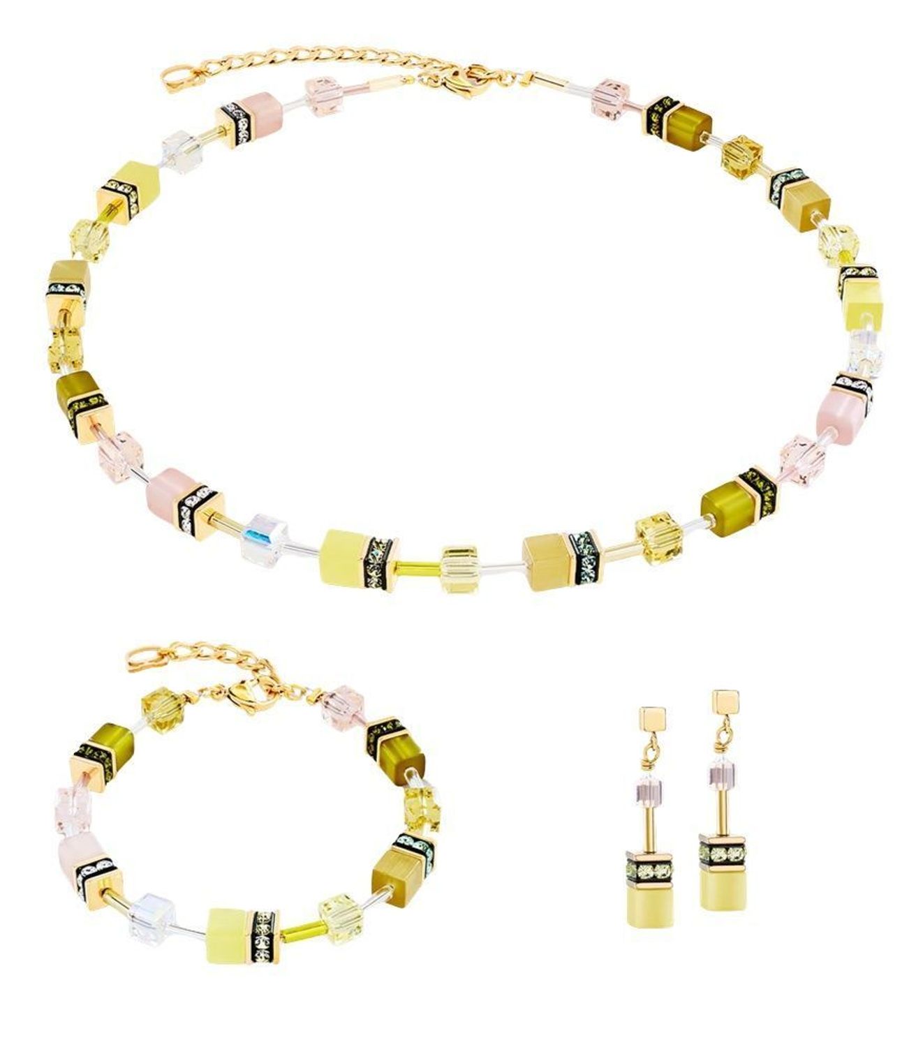 Bransoletka damska Coeur de Lion GeoCUBE® Iconic Olive Blossom 283830-0901 – złota, oliwkowo-zielona (1).jpg