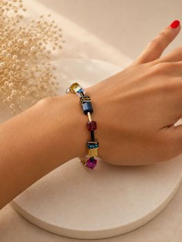 Bransoletka COEUR DE LION GeoCUBE® Iconic Multicolor Joy Gold z kryształami Swarovski® i złotą stalą. Kolorowa, designerska biżuteria damska. 🌈✨df.jpg