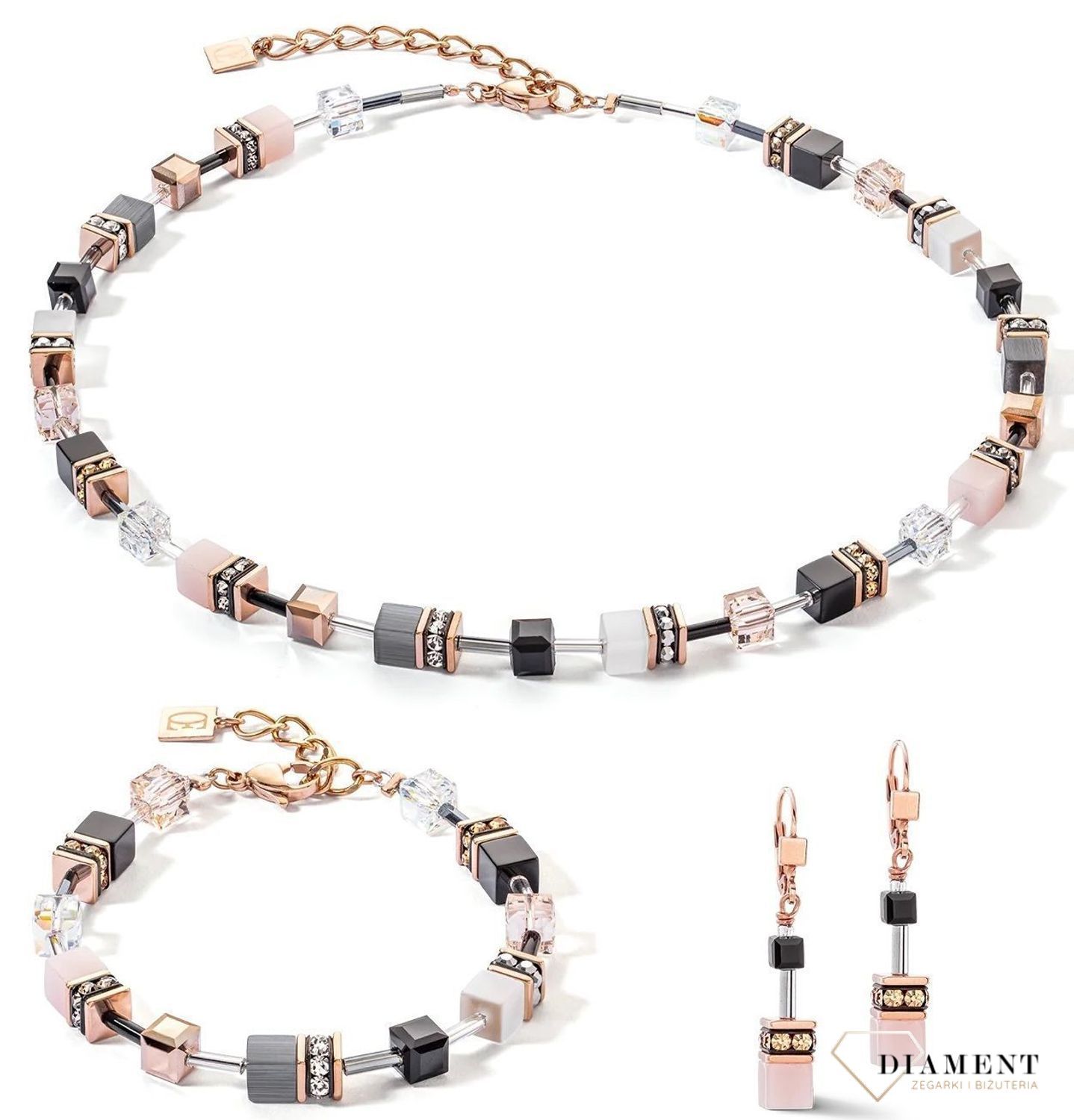 Bransoletka damska Coeur de Lion GeoCUBE® Iconic czarno-różowa 2838301922. Bransoletka damska stalowa. Bransoletka z kryształkami Swarovskiego. Bransoletka damska na prezent. Bransoletka damska Coeur de Lion.1.jpg