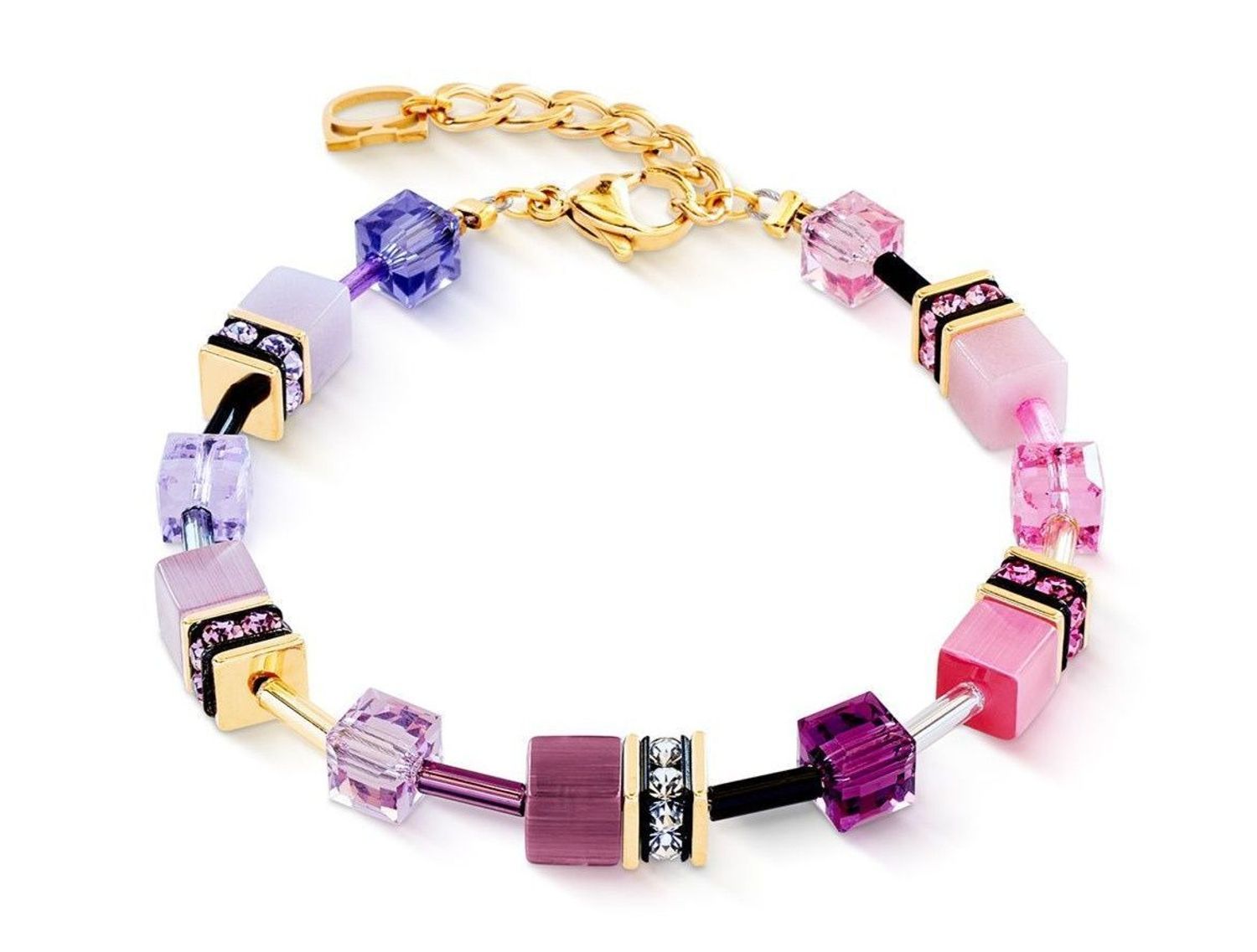 Bransoletka damska Coeur de Lion GeoCUBE® Iconic Frozen Motion 2838301927 – złota, różowo-fioletowa elegancja (1).jpg