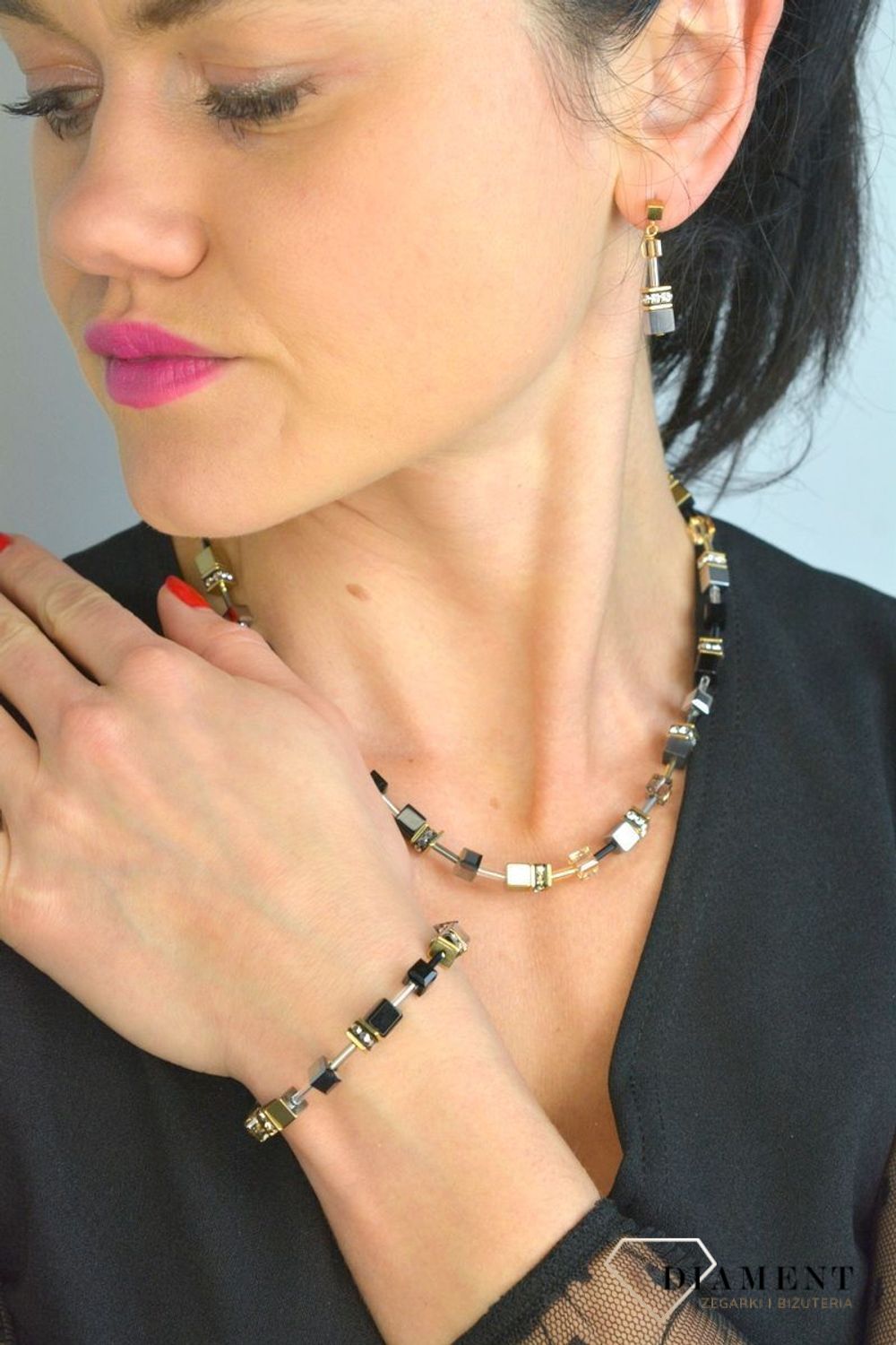 Kolczyki damskie Swarovski Coeur De Lion Szaro Złote 2839211216.jpg