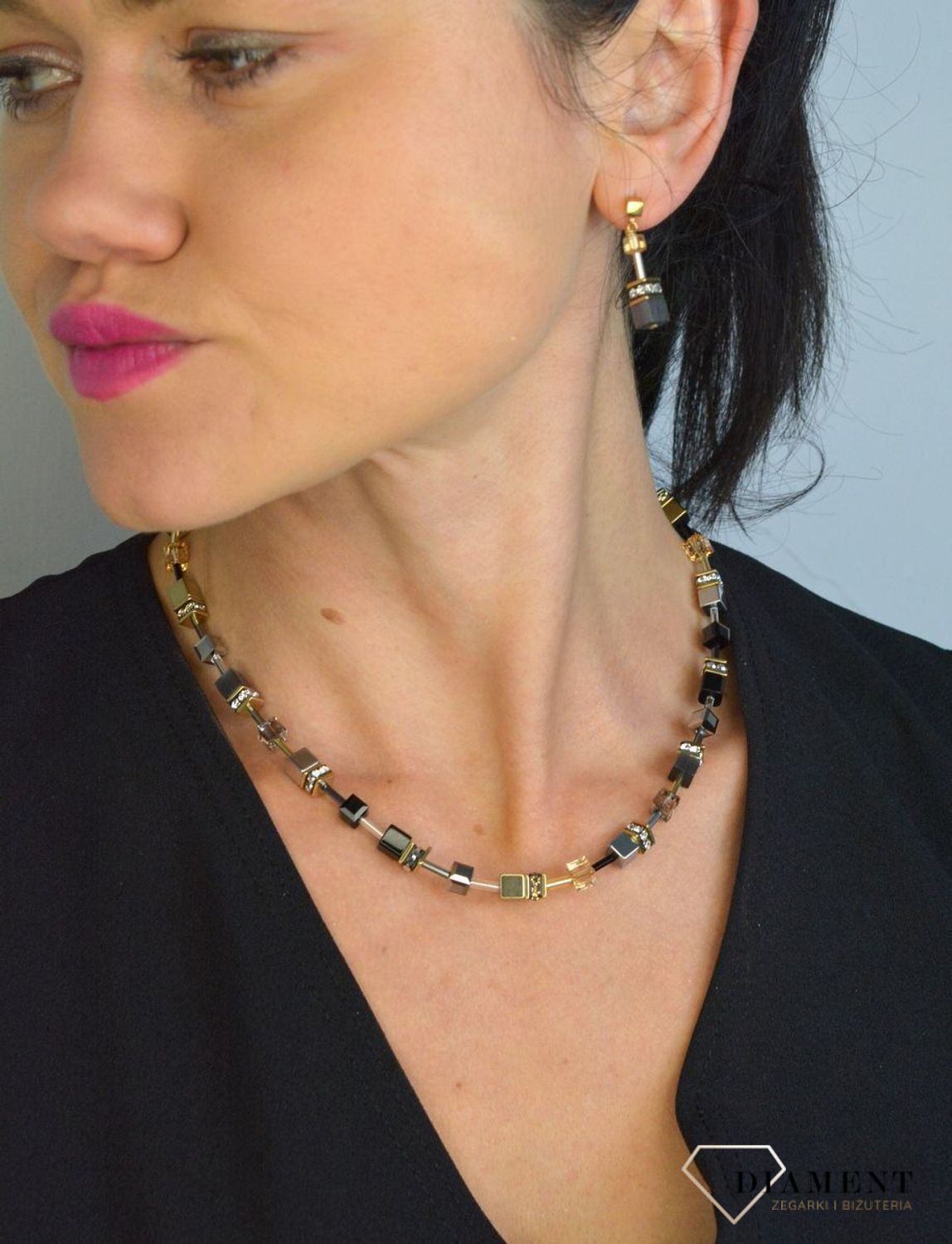 Kolczyki damskie Swarovski Coeur De Lion Szaro Złote 2839211216.jpg