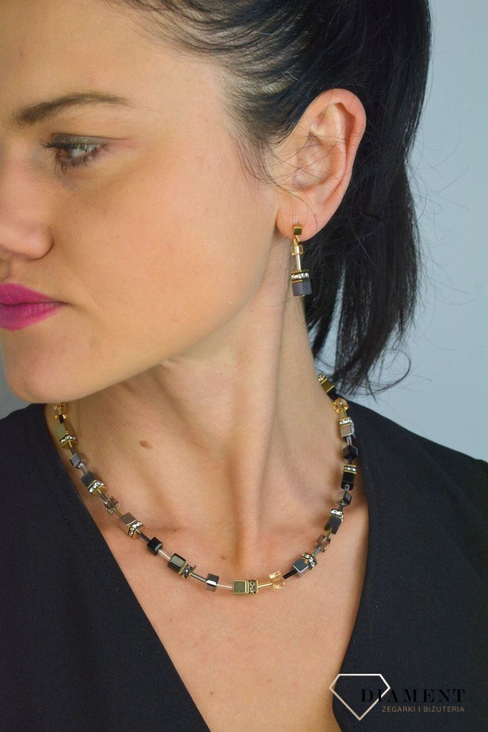 Kolczyki damskie Swarovski Coeur De Lion Szaro Złote 2839211216.jpg