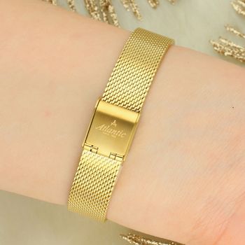 Elegancki damski zegarek Atlantic Elegance Swiss Made. Złota tarcza, szkło szafirowe, mechanizm ETA z datownikiem i fazami księżyca. Styl i precyzja na co dzień.4.jpg