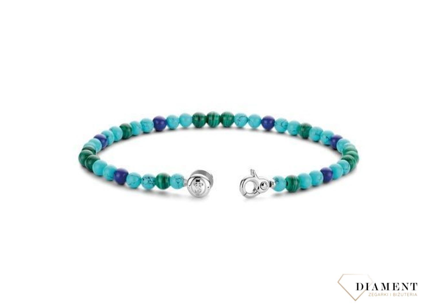Srebrna bransoletka TI SENTO koraliki turkus, malachit oraz lapis 2908TM (1).jpg