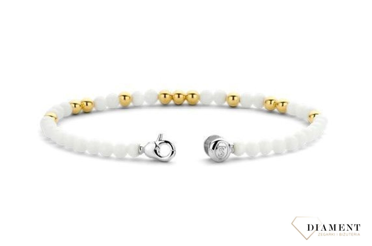 Srebrna bransoletka TI SENTO białe kamienie z pozłacanymi kuleczkami 2908WY (1).jpg