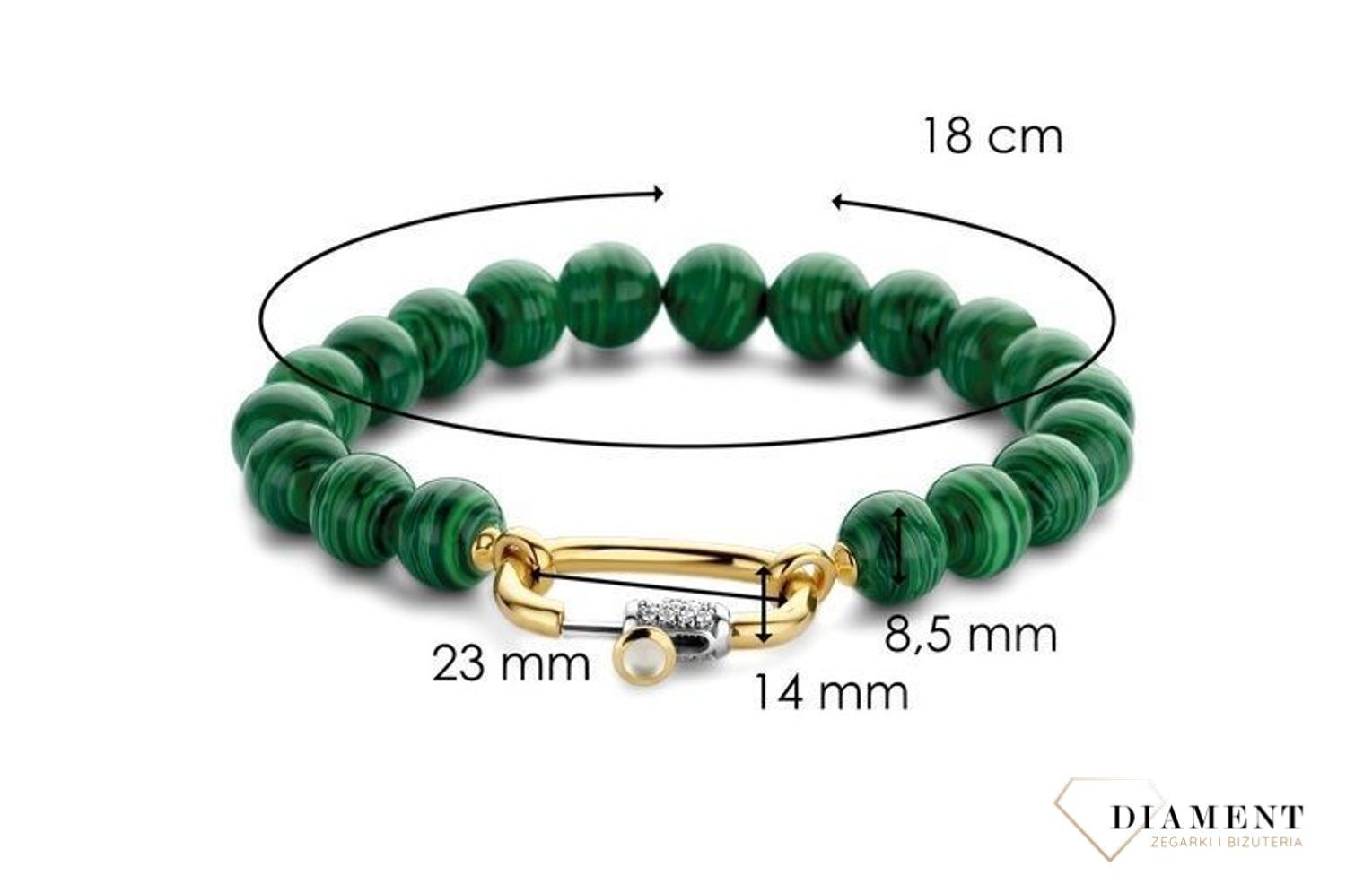 Bransoletka damska TI SENTO malachit i złoto 2961MA. Srebrna bransoletka damska składająca się z koralików z malachitu  (2).jpg