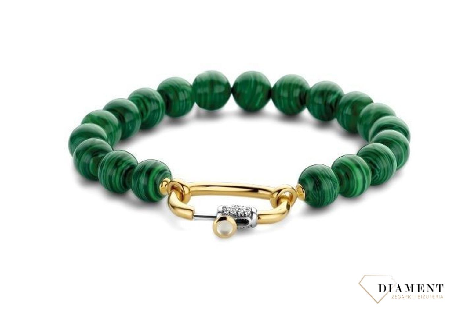Bransoletka damska TI SENTO malachit i złoto 2961MA. Srebrna bransoletka damska składająca się z koralików z malachitu  (2).jpg
