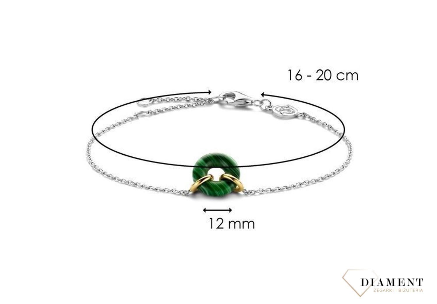 Srebrna bransoletka TI SENTO z malachitem 2968MA. Srebrna bransoletka damski składa się z delikatnego łańcuszka ozdobionego (2).jpg