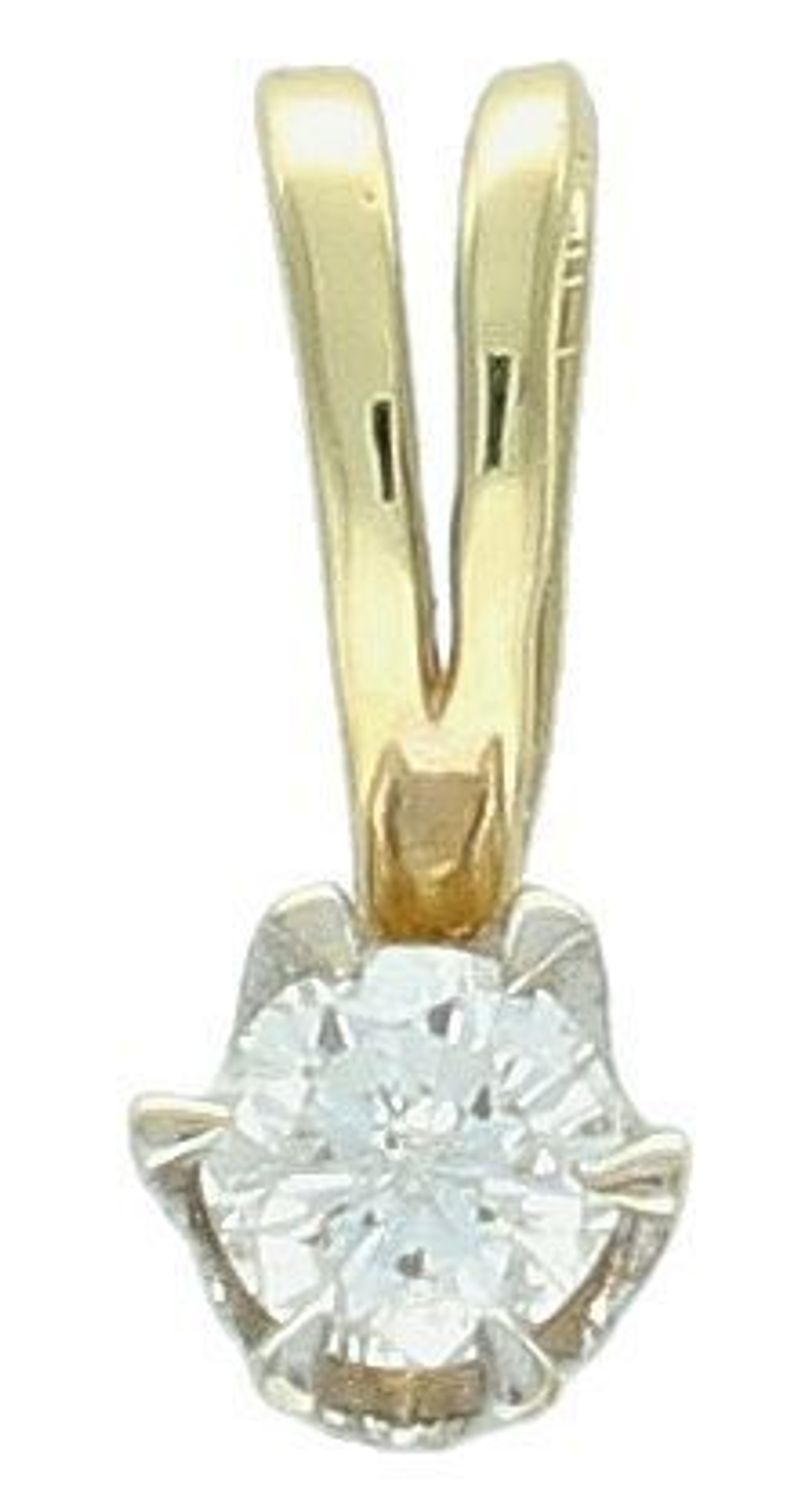 Złota zawieszka 585 z diamentem Zawieszka z jednym brylantami wielkości 0,13 ct, czystości SI oraz barwie H-I. Żółte złoto i diamenty to ponadczasowe połączenie, które nie przestaje 1 (2).jpg