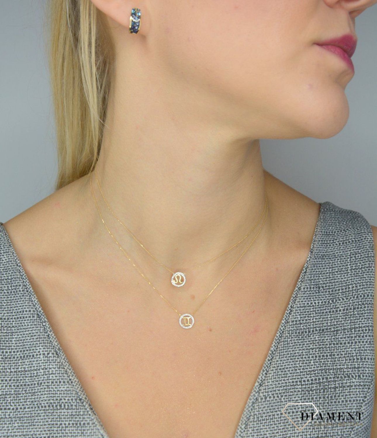 Złote kolczyki DIAMENT 585 diament topaz oraz szafir 3000101075577.jpg