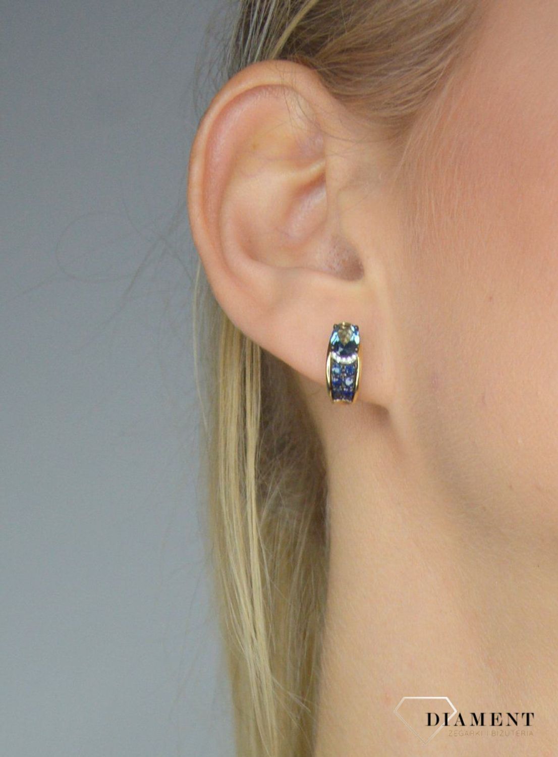 Złote kolczyki DIAMENT 585 diament topaz oraz szafir 3000101075577.jpg