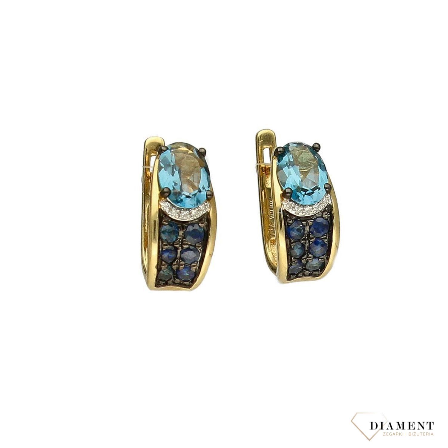 Złote kolczyki DIAMENT 585 diament topaz oraz szafir 3000101075577.jpg