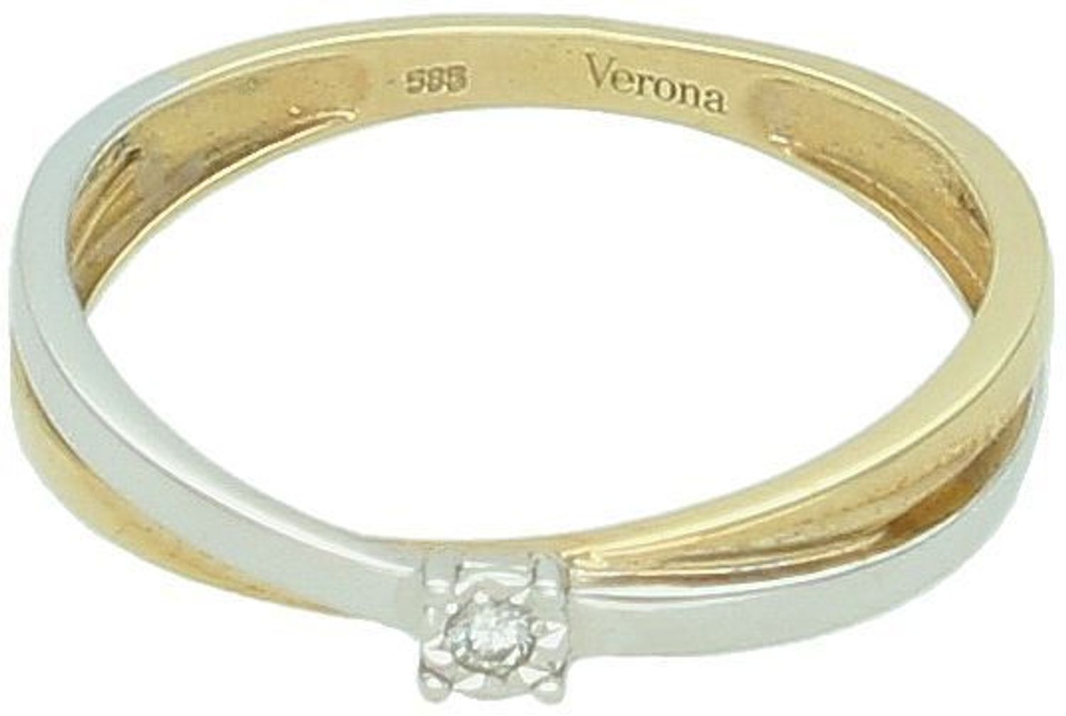 Złoty pierścionek z diamentem – żółte i białe złoto, przekładany, pr 585, 0,015ct.jpg