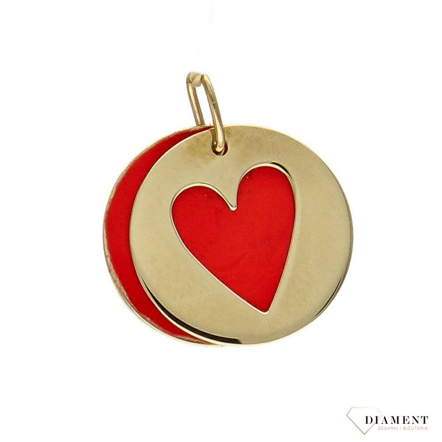 Złota zawieszka 333 serce w kółku z czerwoną emalią 3000130916094.jpg