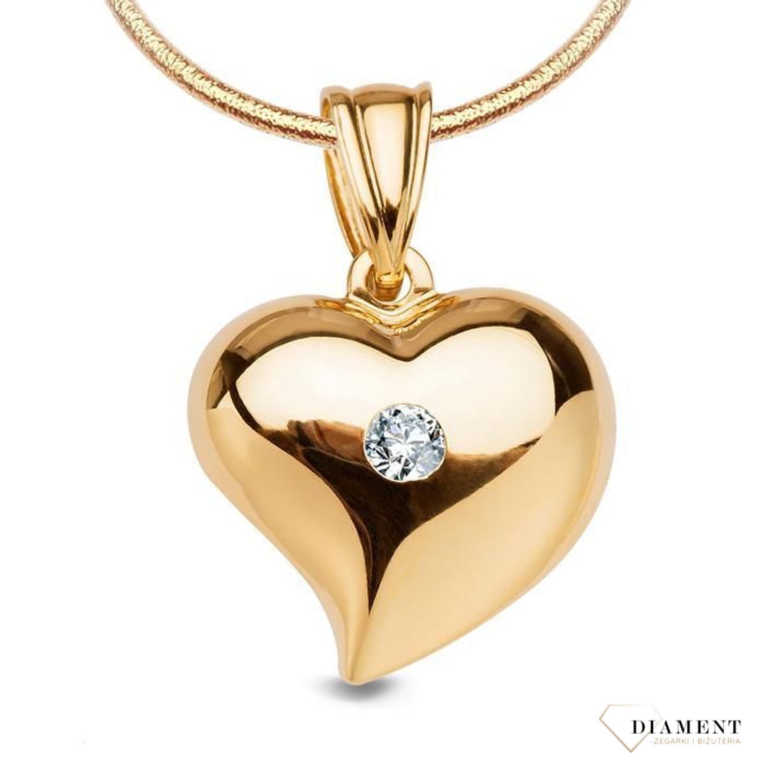 Złota zawieszka na łańcuszek w formie serca z drobną cyrkonią to urocza biżuteria symbolizująca głęboką miłość i oddanie. Idealny podarunek dla bliskiej osoby..jpg
