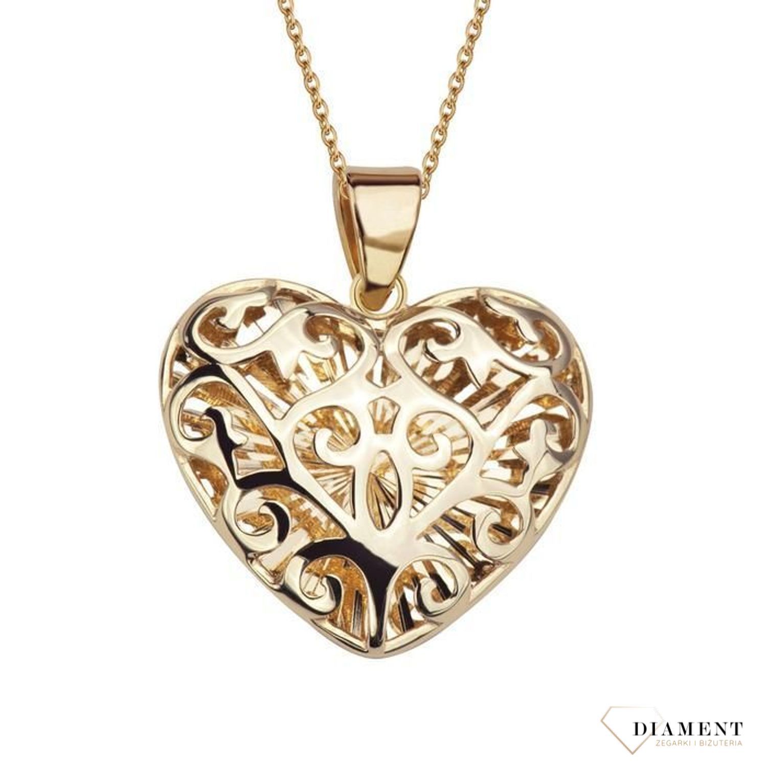 Złoty wisiorek na łańcuszek w postaci serca, uniwersalnego symbolu romantyczności i miłości, to doskonały pomysł na prezent dla ukochanej osoby..jpg
