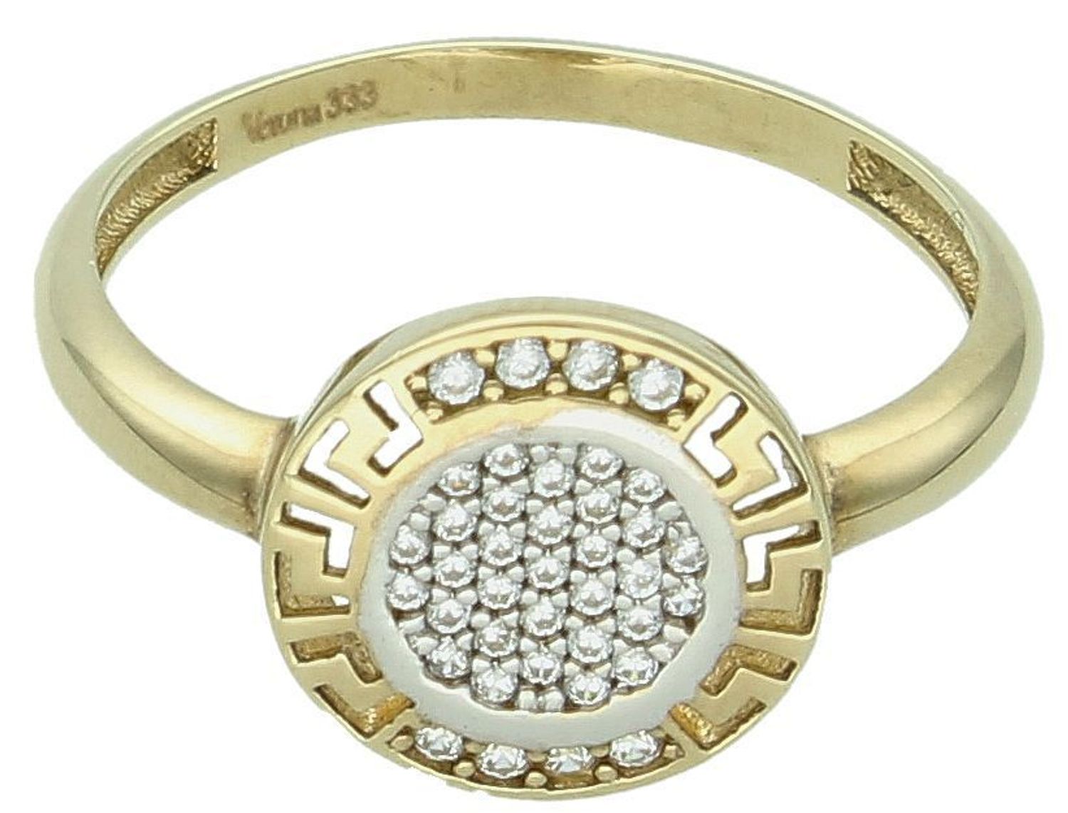 Złoty pierścionek damski 333 z cyrkoniami i drogą grecką  Złoty pierścionek z cyrkoniami. Złoty pierścionek z drobnymi cyrkoniami. Złoty pierścionek damski. 1.jpg