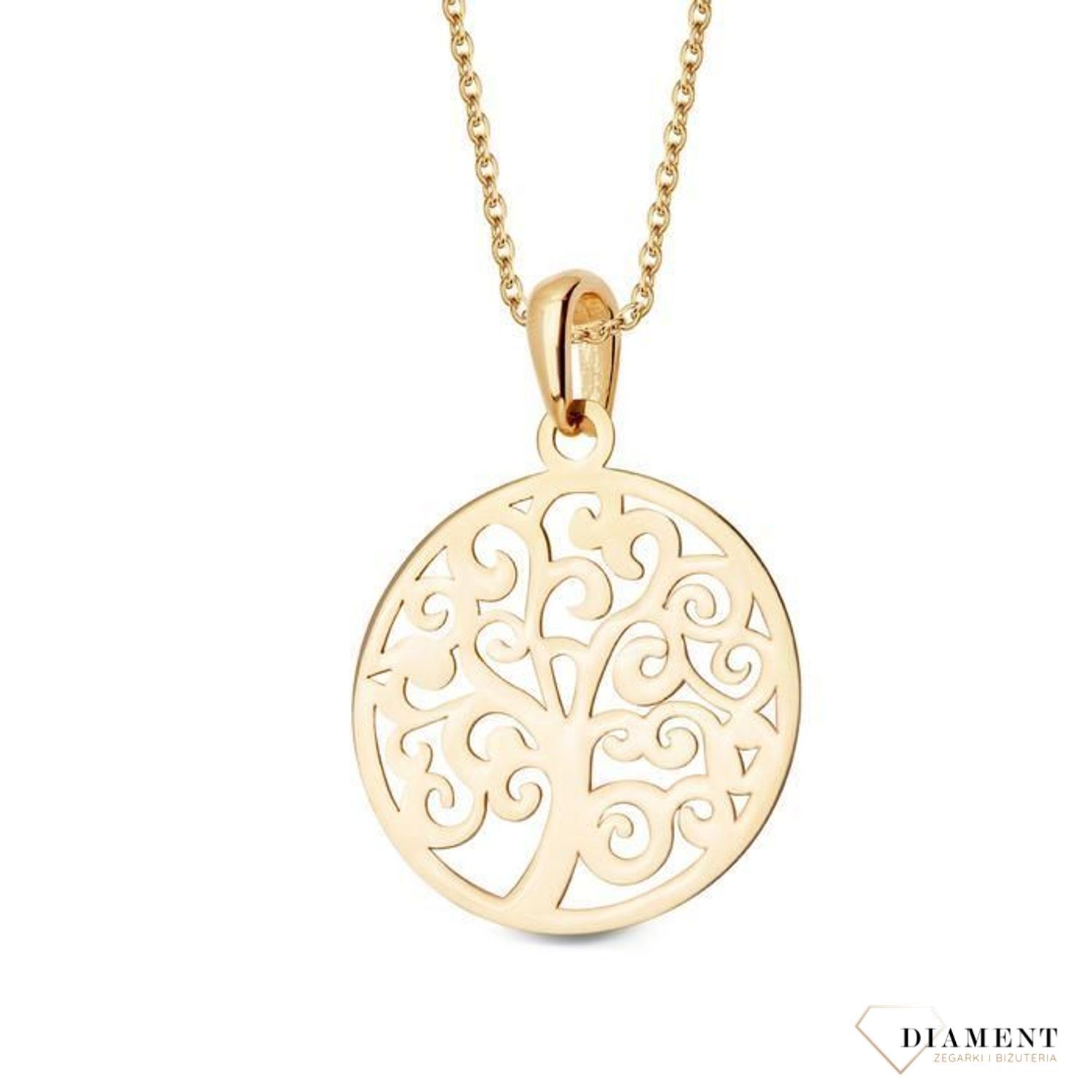 Złota, ażurowa zawieszka wykonana z żółtego złota próby 0,333. Wisiorek zwany jako drzewo szczęścia lub życia idealny na prezent dla bliskiej osoby..jpg