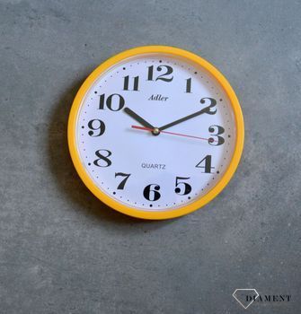 Zegar ścienny żółty 20 cm Adler 30019 yellow. Zegary ścienne małe 20 cm. Zegar na ścianę mały żółty.  (1).JPG