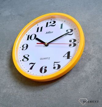 Zegar ścienny żółty 20 cm Adler 30019 yellow. Zegary ścienne małe 20 cm. Zegar na ścianę mały żółty.  (2).JPG