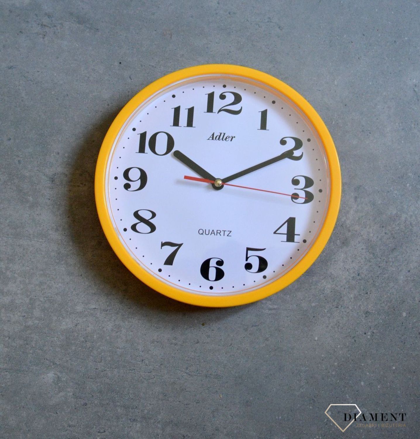 Zegar ścienny żółty 20 cm Adler 30019 yellow. Zegary ścienne małe 20 cm. Zegar na ścianę mały żółty.  (1).JPG