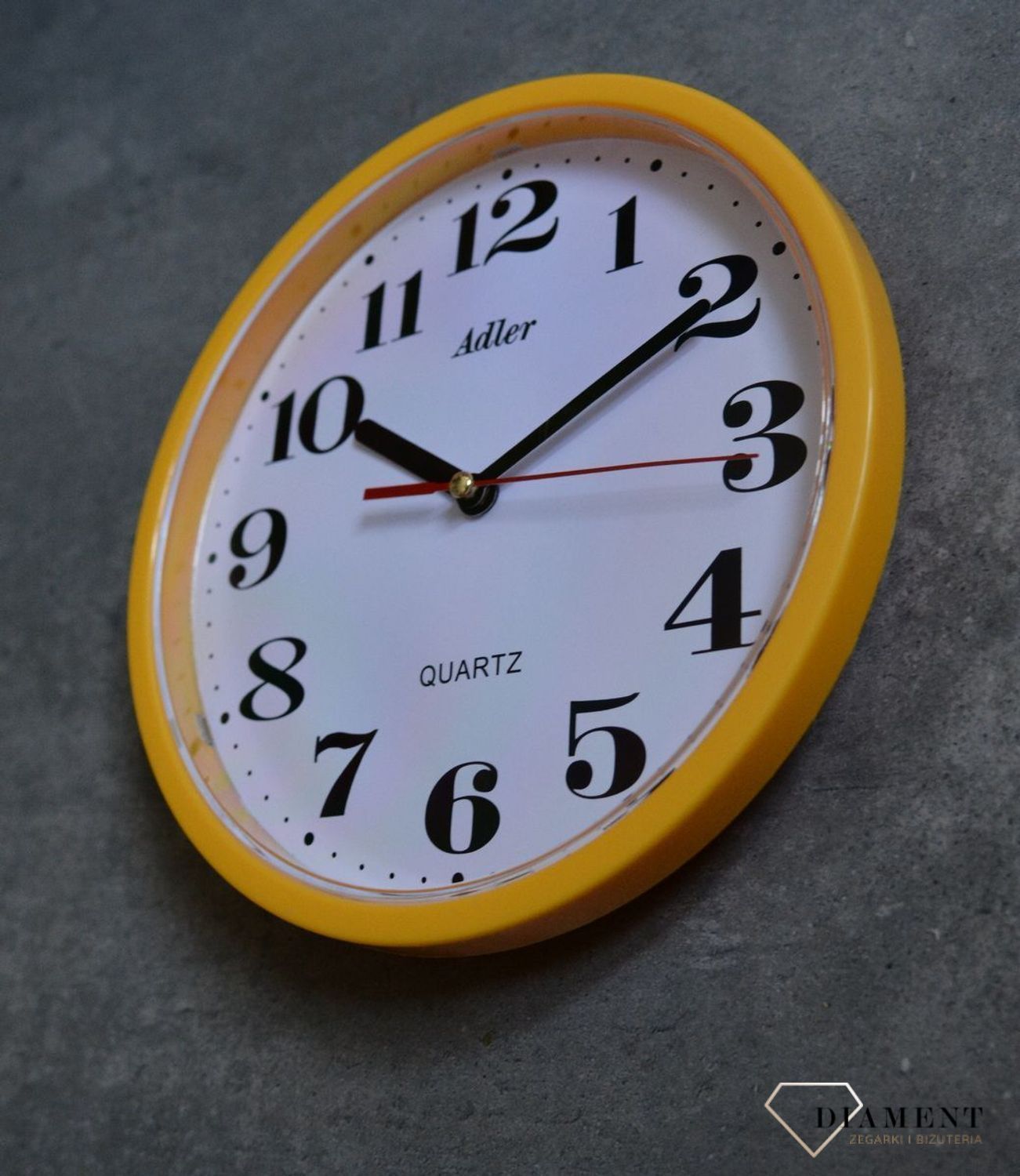Zegar ścienny żółty 20 cm Adler 30019 yellow. Zegary ścienne małe 20 cm. Zegar na ścianę mały żółty.  (1).JPG