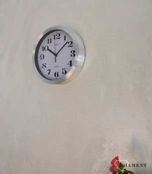 Zegar ścienny okrągły ADLER srebrny 30087. Zegar ścienny aluminiowy w klasycznym wypomocą baterii. Zegar na ścianę.  (1).JPG