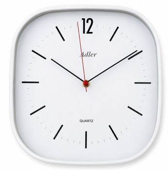 Zegar ścienny Adler biały kwadrat 30175 – nowoczesny, cichy mechanizm kwarcowy.jpg