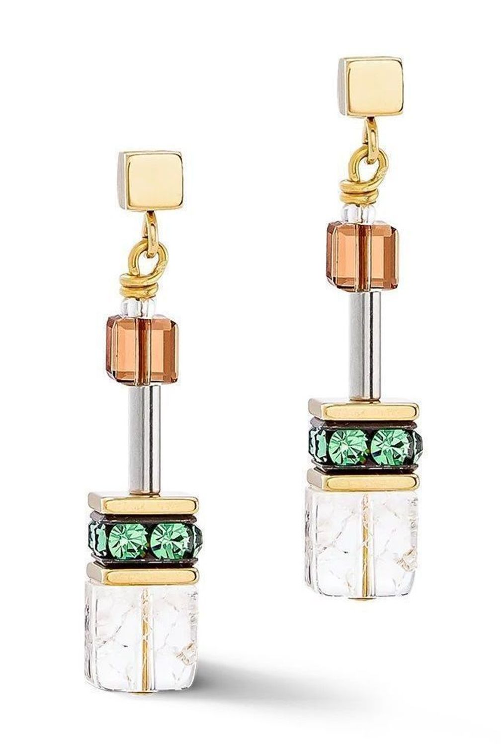 Kolczyki damskie Coeur de Lion GeoCUBE® Iconic Nature brązowo-białe 3018210911.  Kolczyki stalowe Coeur de Lion. Kolczyki z kamieniami. Kolczyki damskie wiszące. Kolczyki dla kobiety na prezent..jpg