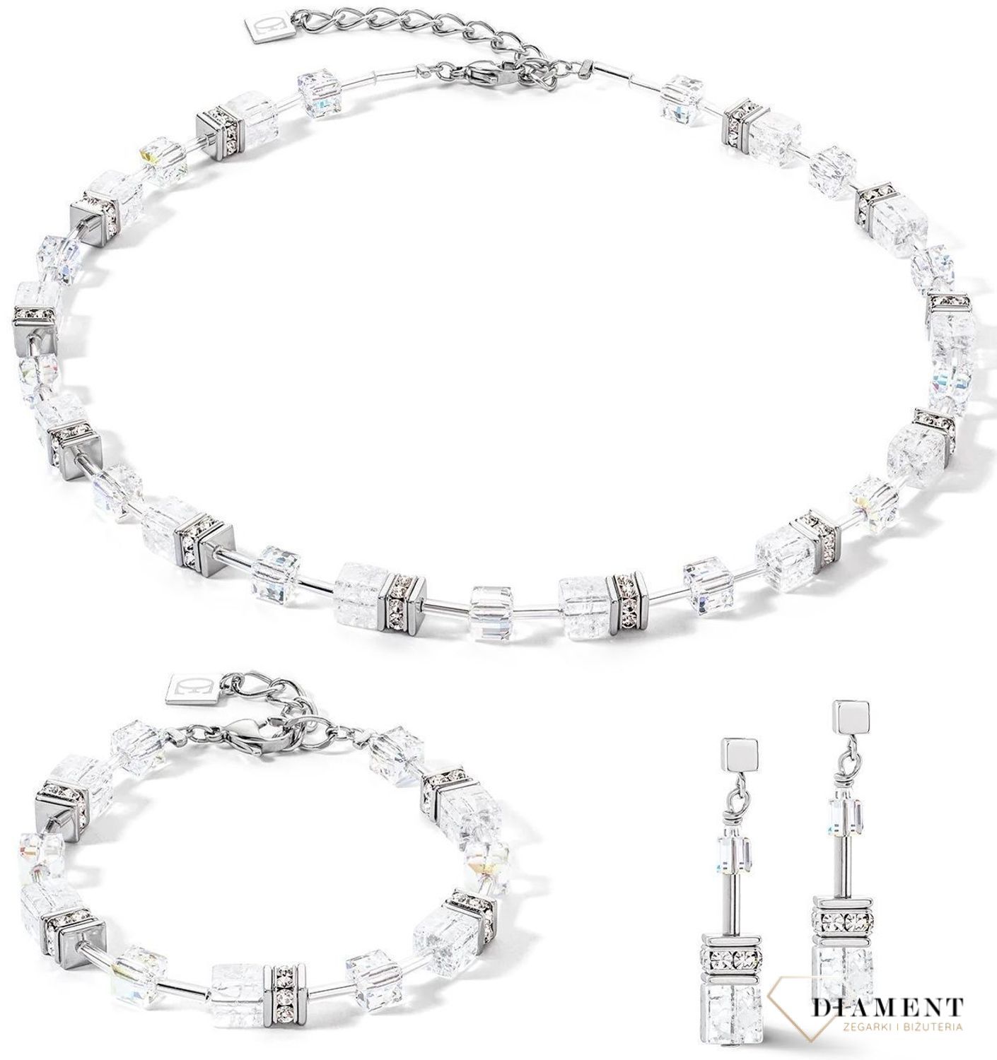 Bransoletka damska Coeur de Lion GeoCUBE® Iconic Nature srebrno-biała 3018301417. Bransoletka damska stalowa. Bransoletka z kryształkami Swarovskiego. Bransoletka damska na prezent. Bransoletka damska Coeur de Lion..jpg