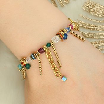 Wyrazista bransoletka Sunray Cube Couture gold-multicolour z kryształami Swarovski®. Złota stal nierdzewna, opcja multi-wear i designerskie etui z certyfikatem.3.jpg