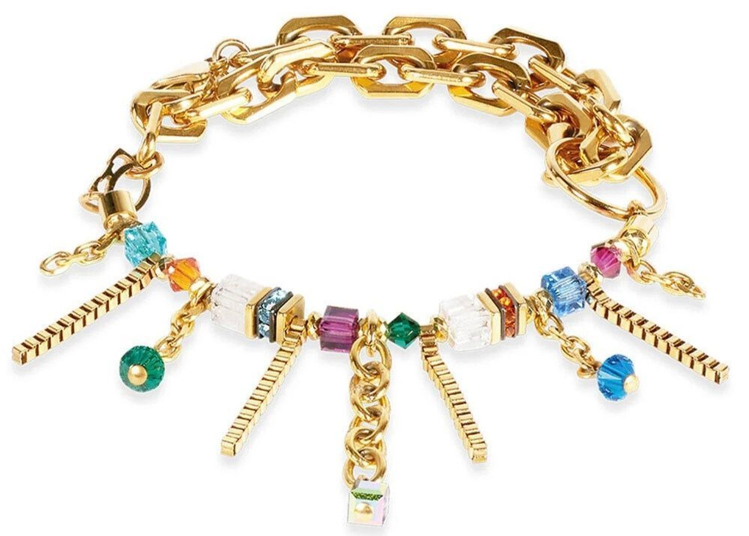 Wyrazista bransoletka Sunray Cube Couture gold-multicolour z kryształami Swarovski®. Złota stal nierdzewna, opcja multi-wear i designerskie etui z certyfikatem.1.jpg