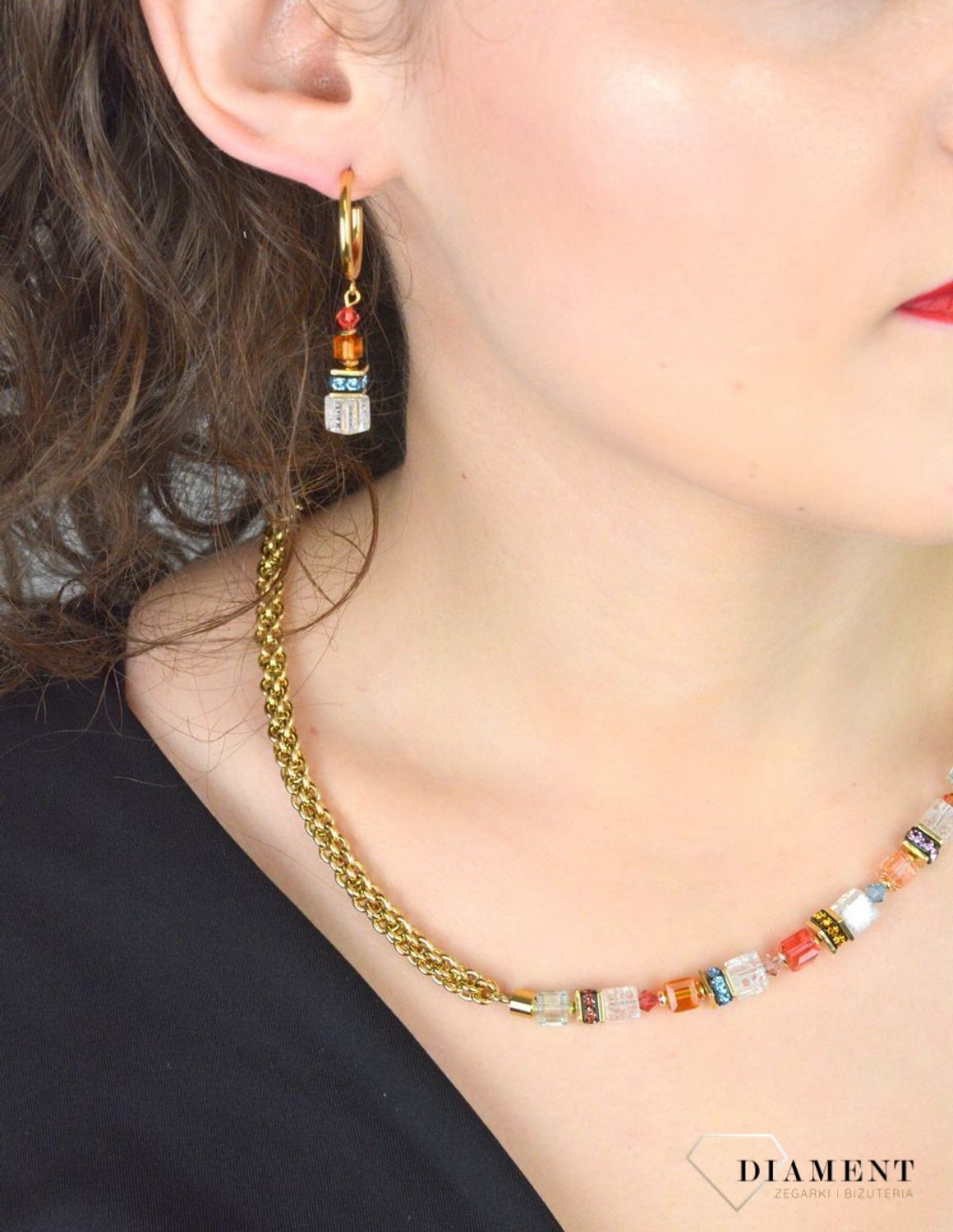 Naszyjnik damski Coeur De Lion Kryształ górski, Kryształy Swarovski 302110-1546. 🌅 Naszyjnik Coeur De Lion – GeoCUBE® Fusion Summer Złoto-Zachód Słońca ✨1.jpg