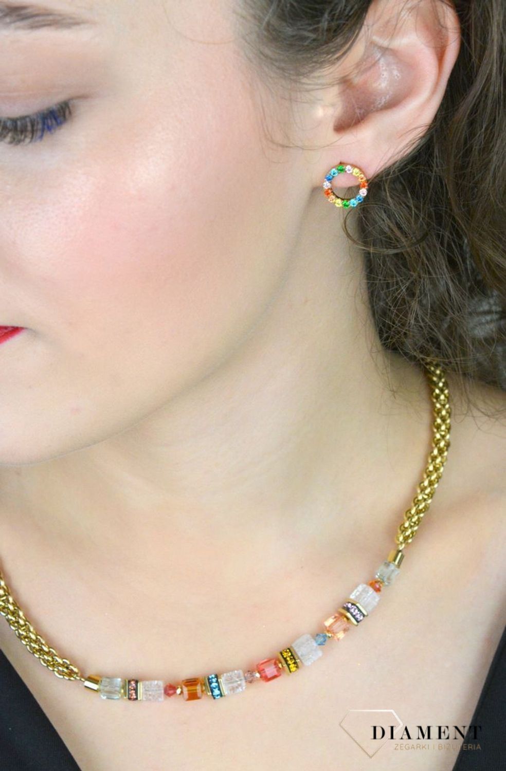 Naszyjnik damski Coeur De Lion Kryształ górski, Kryształy Swarovski 302110-1546. 🌅 Naszyjnik Coeur De Lion – GeoCUBE® Fusion Summer Złoto-Zachód Słońca ✨1.jpg