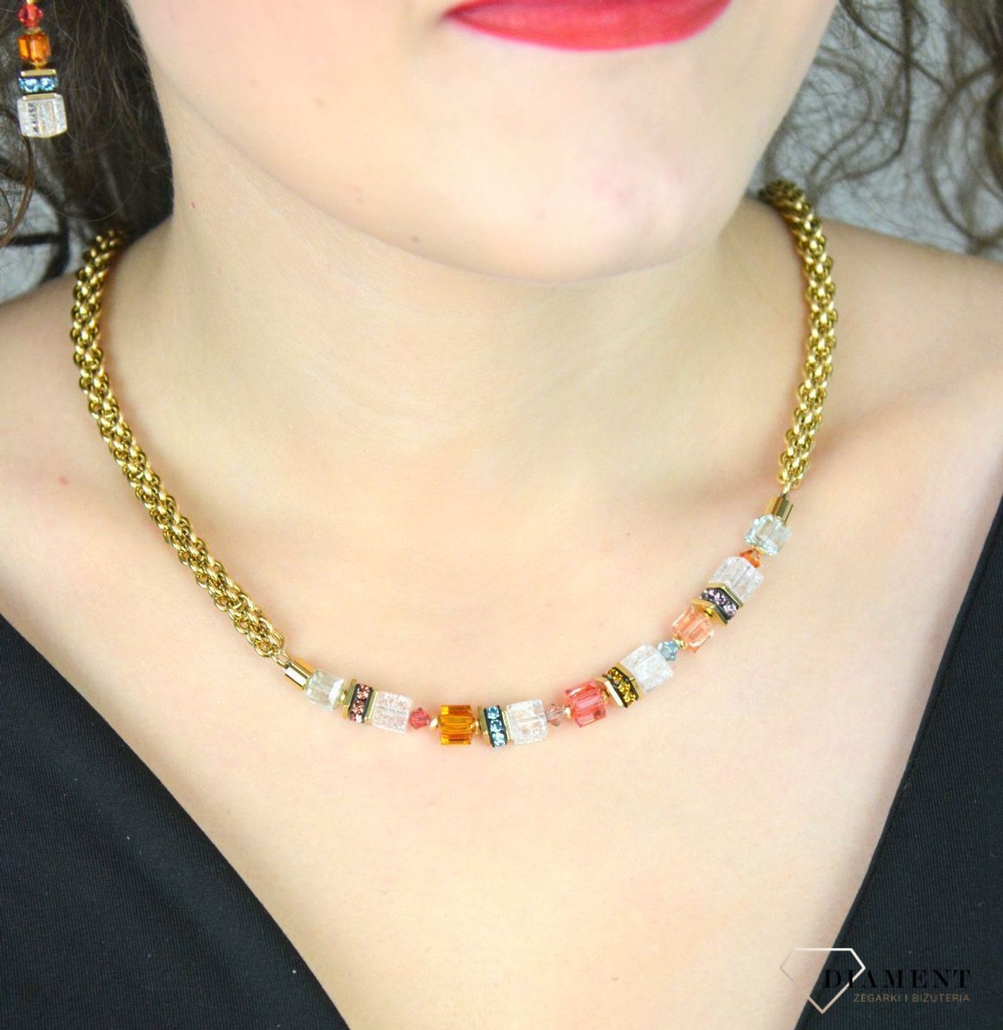 Naszyjnik damski Coeur De Lion Kryształ górski, Kryształy Swarovski 302110-1546. 🌅 Naszyjnik Coeur De Lion – GeoCUBE® Fusion Summer Złoto-Zachód Słońca ✨1.jpg