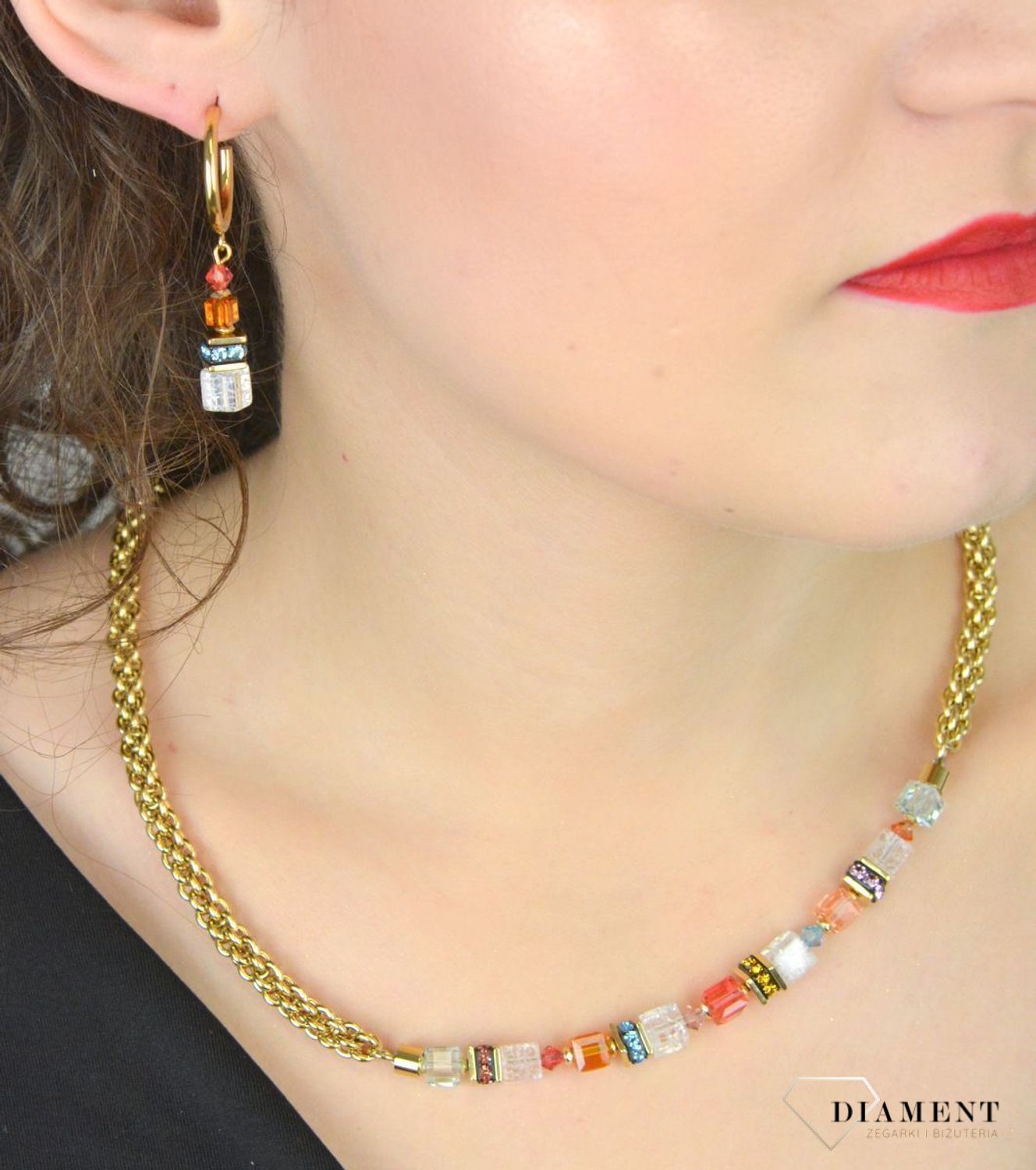 Kolczyki damskie Coeur De Lion Kryształ górski Kryształy Swarovski 302121-1546. Kolczyki Damskie Coeur De Lion GeoCUBE® Fusion Summer – Złoty Zachód Słońca 🌅✨1.jpg