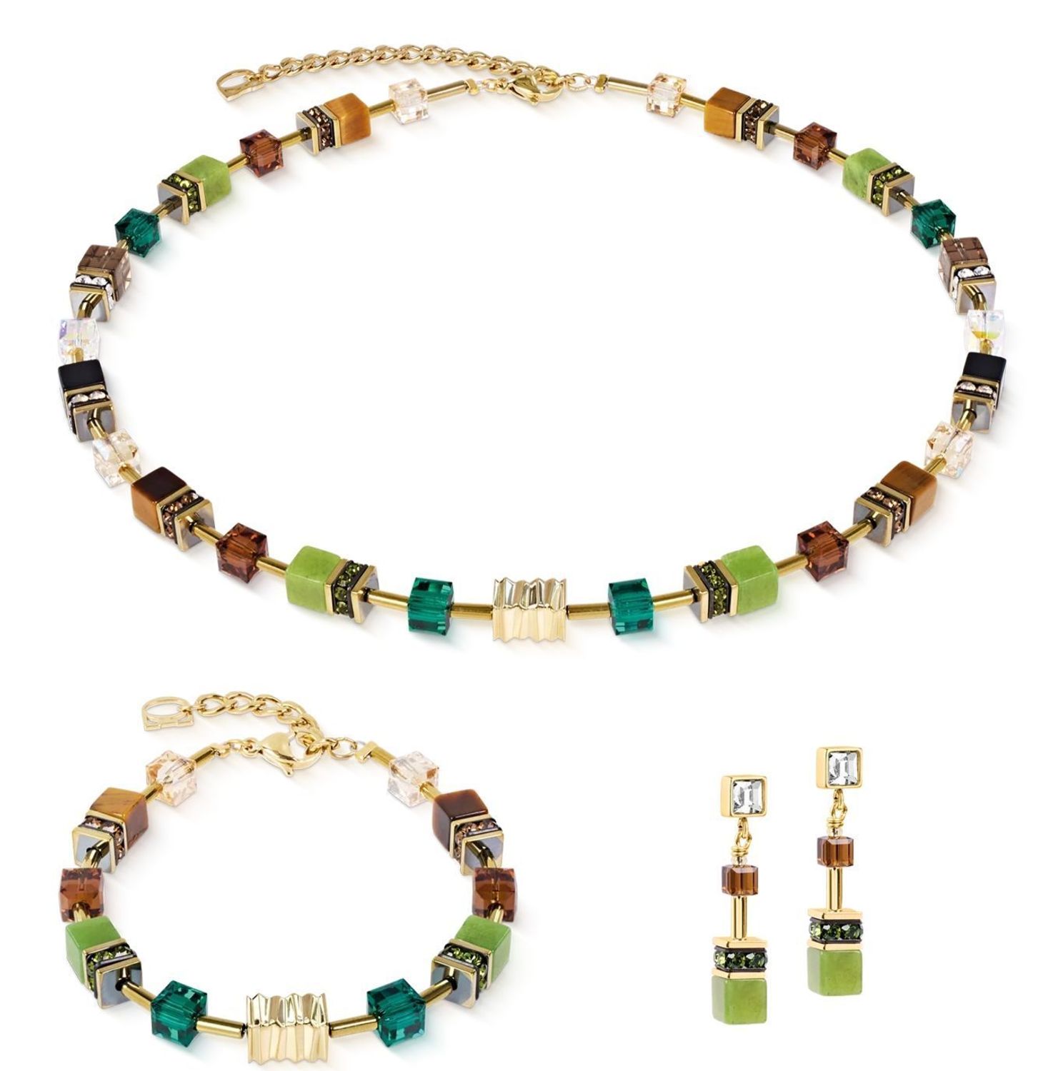 Bransoletka damska Coeur de Lion 3025301109 GeoCUBE® Iconic Wave Forest Gold zielono-złotad (5).jpg