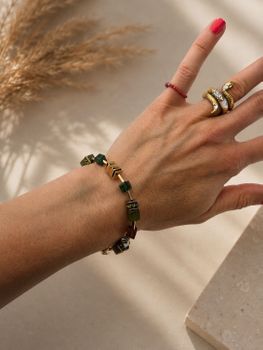 Bransoletka damska Coeur de Lion 3025301109 GeoCUBE® Iconic Wave Forest Gold zielono-złotad (3).jpg