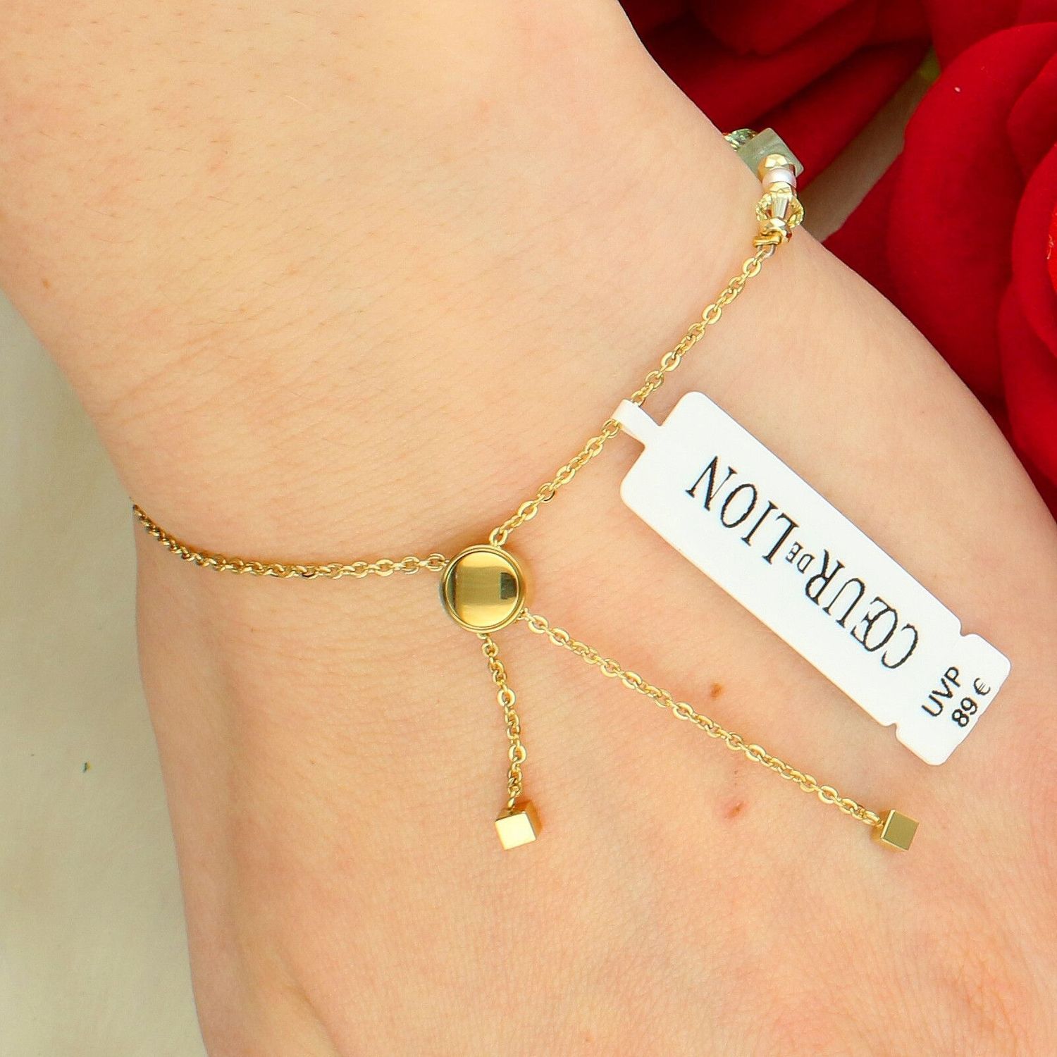 Bransoletka damska Coeur de Lion Cube Princess Fusion Blossom 3031301537 – złota, pastelowa elegancja.jpg