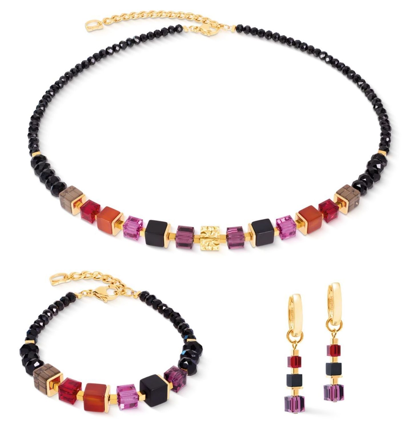 Kolczyki damskie Coeur de Lion 3034210308 Hoop Cube Mix Precious Berry Gold złoto-czerwoned (4).jpg
